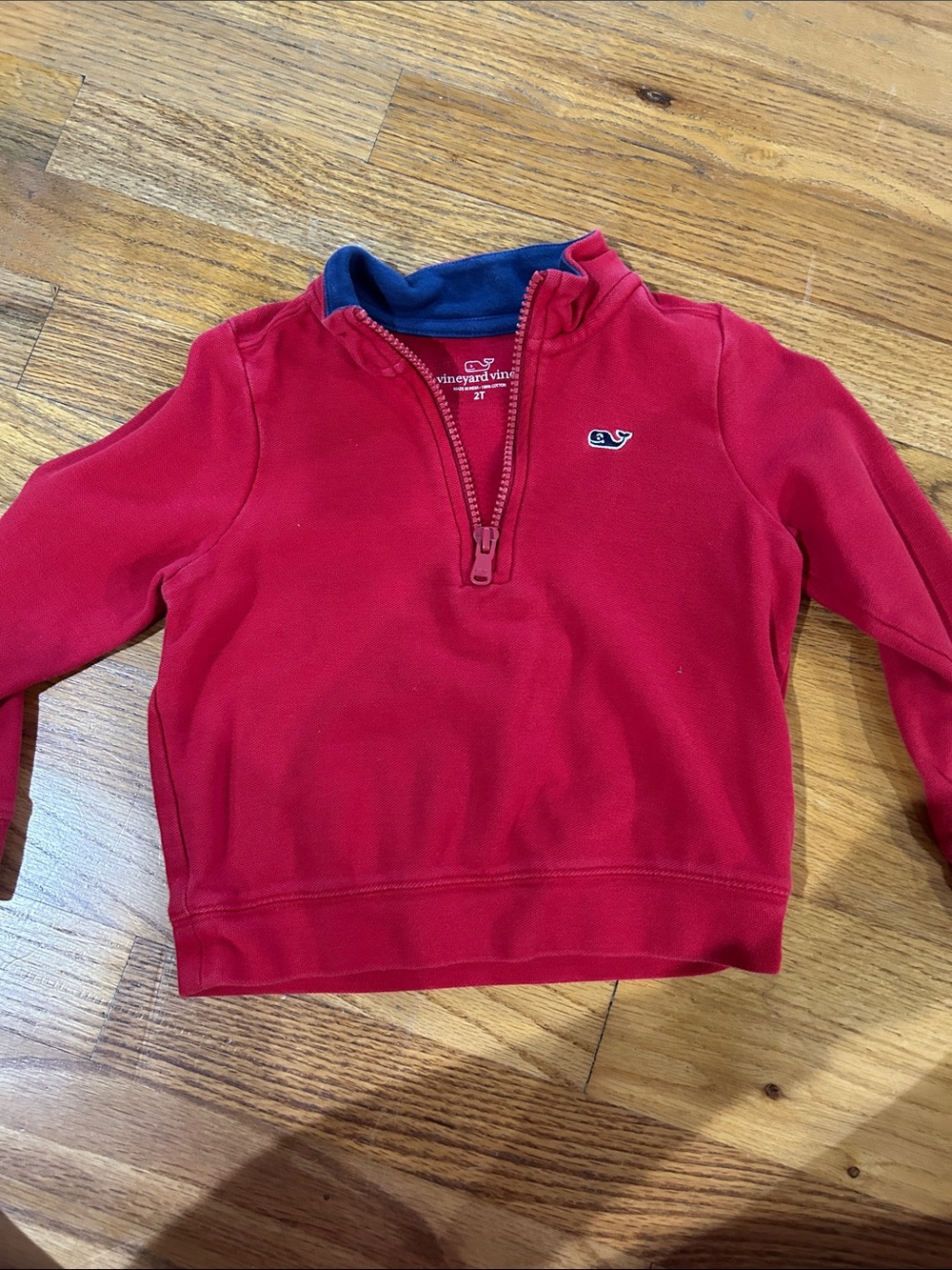 Vineyard Vines Red Kids Quarter-Zip Pullover with Navy Trim